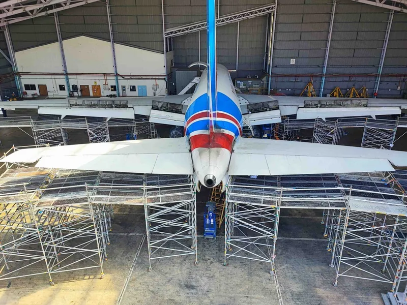 Hangar scaffold at night