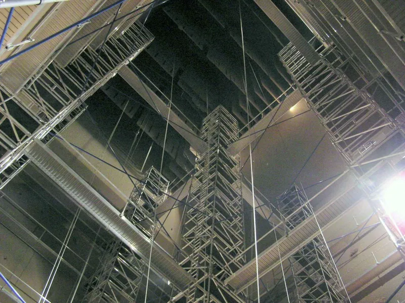Scaffold towers rising inside a boiler shaft
