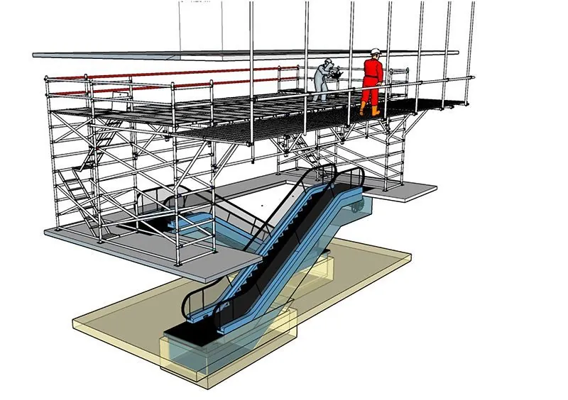 Design drawing of a tower over an escalator