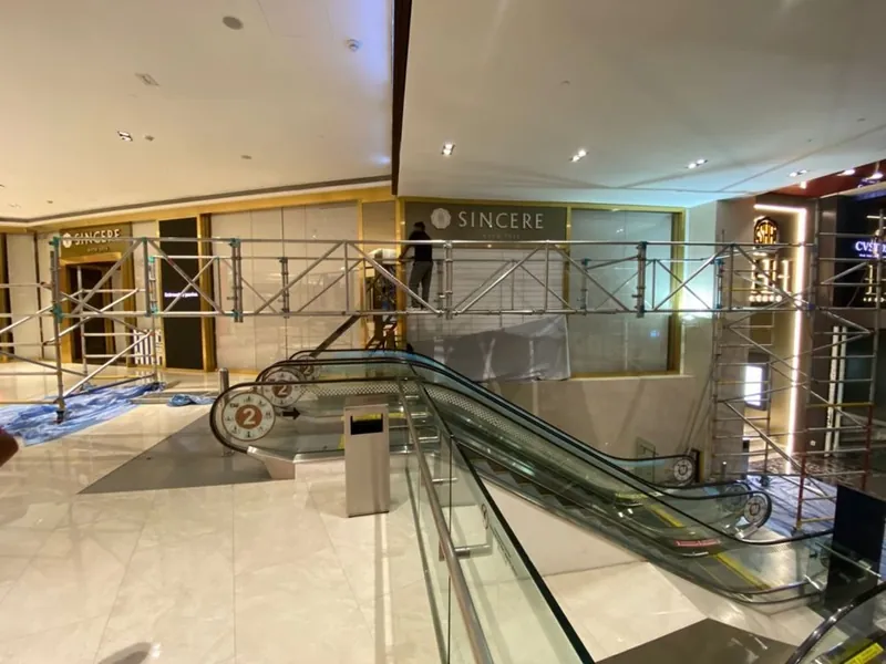 Skybridge across an escalator at Pavilion