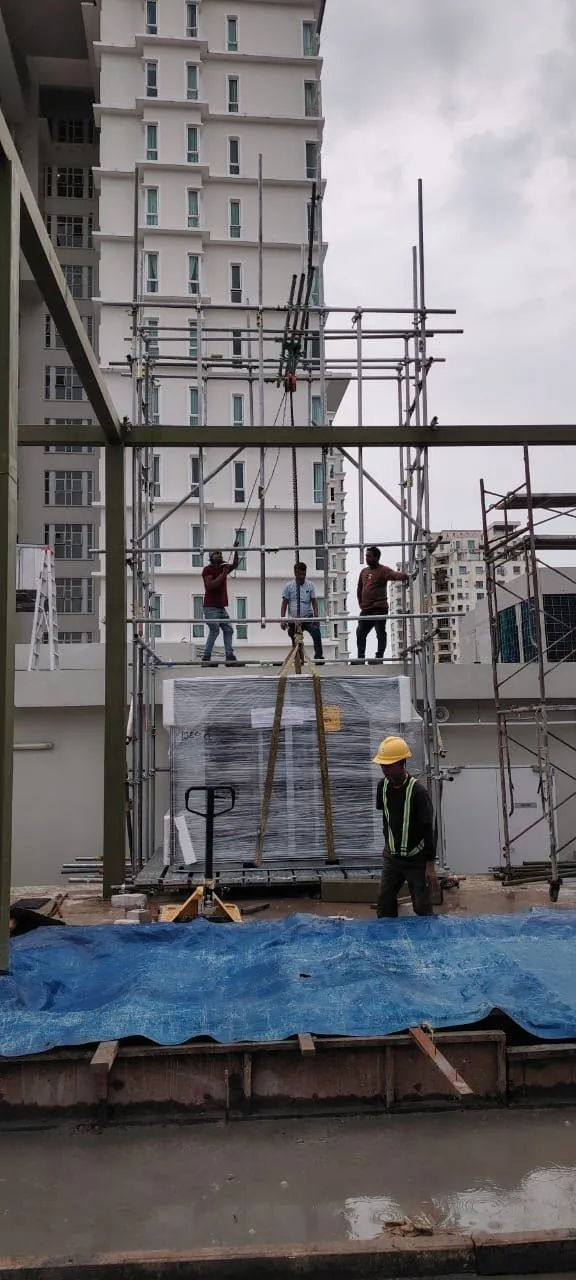 Scaffold around rooftop plant
